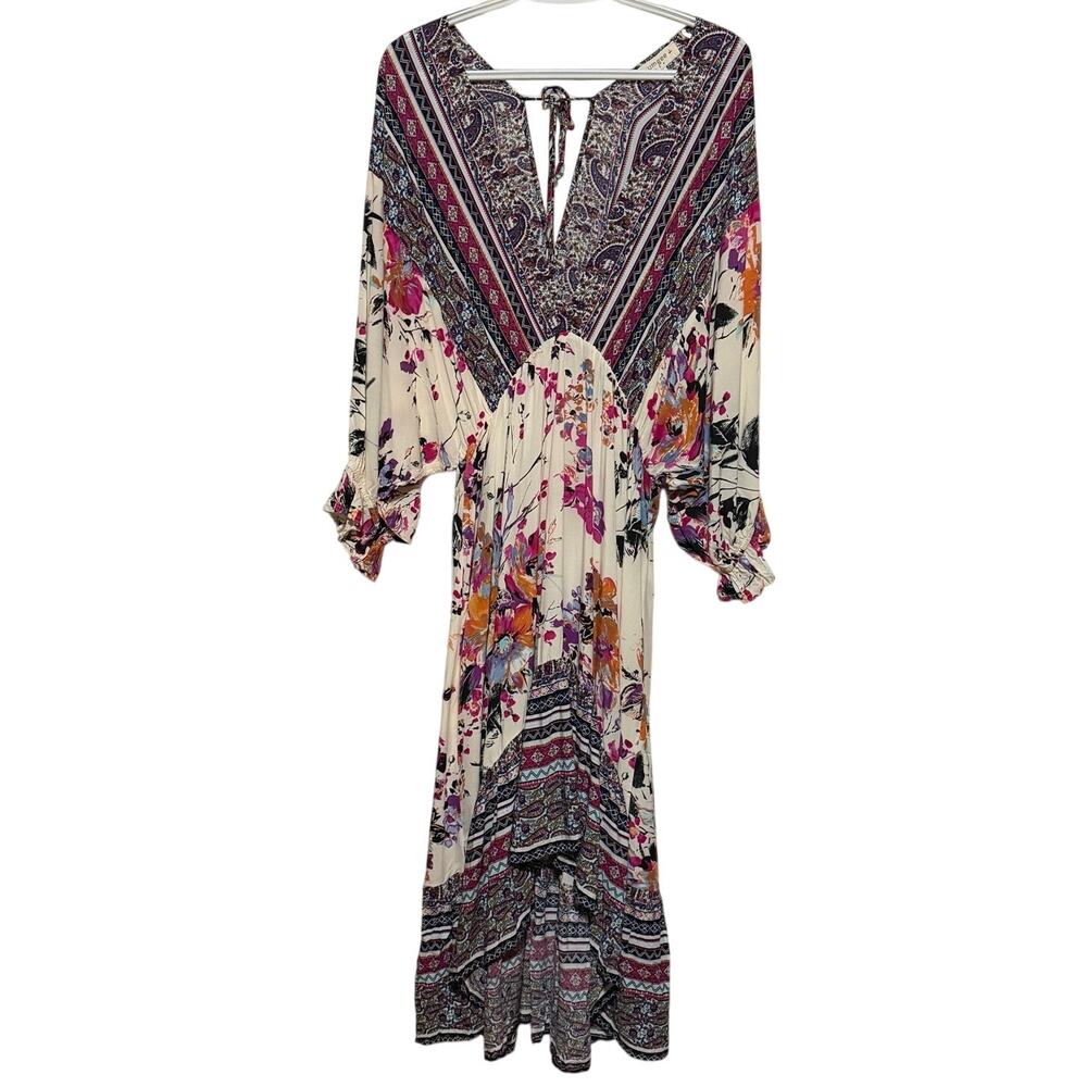 Umgee+ USA Women's Purple Orange Floral Mixed Print Bohemian-Style Dress Size 1X